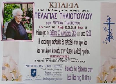 Απεβίωσε η Πελαγία Τηλιοπούλου