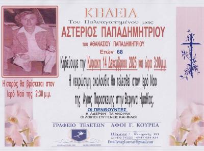 Απεβίωσε ο Αστέριος Παπαδημητρίου