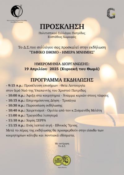 Την Κυριακή του Θωμά το «Ταφικό Έθιμο» στην Πατρίδα