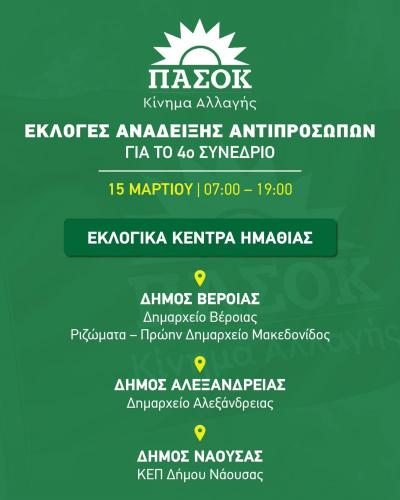 Εκλογές Ανάδειξης Αντιπροσώπων ΠΑΣΟΚ – Κίνημα Αλλαγής | Εκλογικά Κέντρα Ημαθίας