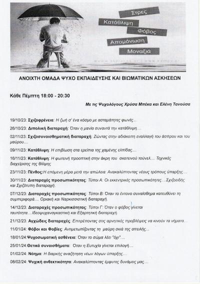 Δύο θεματικές ομάδες υποστήριξης ενηλίκων με ψυχικές διαταραχές στον ΣΟΦΨΥ Ημαθίας