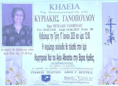 Απεβίωσε η Κυριακή Γανοπούλου