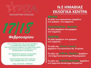 Που θα ψηφίσουν τα μέλη του ΣΥΡΙΖΑ στην Ημαθία για το Συντονιστικό Όργανο και εκπροσώπους