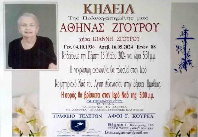Απεβίωσε η Αθηνά Ζγούρου