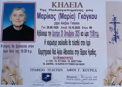 Απεβίωσε η Μαρία (Μαρίκα) Γκόγκου