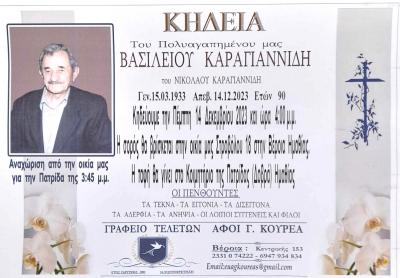 Απεβίωσε ο Βασίλειος Καραγιαννίδης
