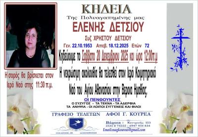 Απεβίωσε η Ελένη Δέτσιου