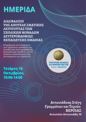 Ημερίδα για την Διασφάλιση της Αποτελεσματικής Λειτουργίας των Σχολικών Μονάδων Β/θμιας Εκπαίδευσης Ημαθίας